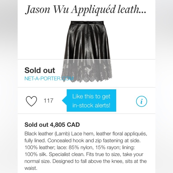 Jason Wu lambskin and lace skirt size 6 - Picture 5 of 10